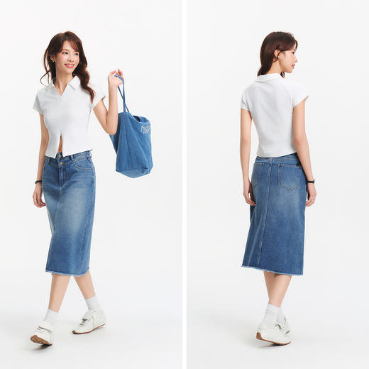 森马POLO衫女夏季短款插肩袖修身纯色小心机小性感简约风气质上衣 商品图4