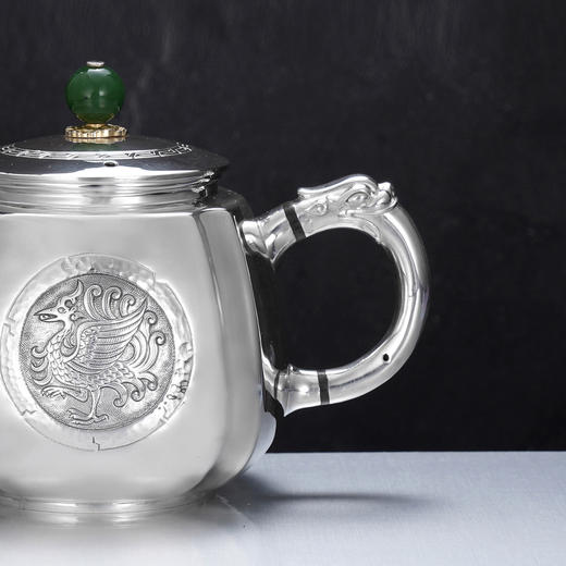 子佩集【龙凤纳福】S999银摆件【ZJ040】茶具亮面龙凤图腾小茶壶2509 商品图1
