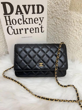 Chanel 黑金 woc 菱格纹 羊皮 链条包
