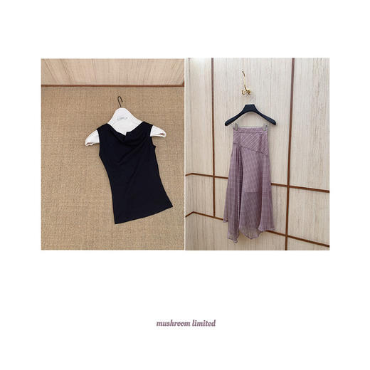 金蘑菇菇 斜肩与灵动感半裙的微妙感/ 荡领top+半裙 商品图1