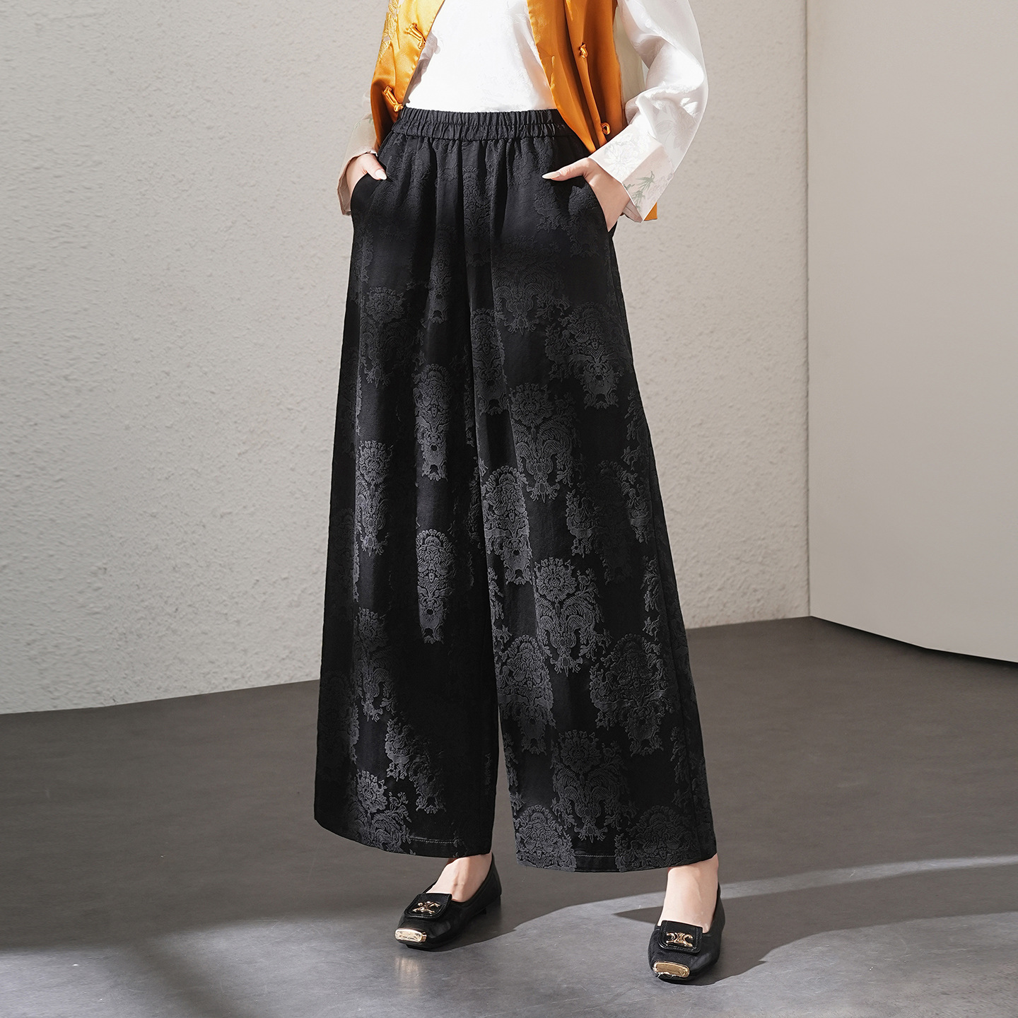 提花九分裤2026年早春新款阔腿裤宽松休闲裤QYM-K607