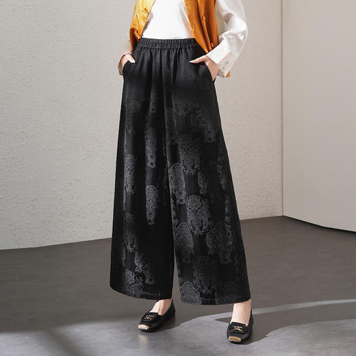 提花九分裤2026年早春新款阔腿裤宽松休闲裤QYM-K607 商品图0