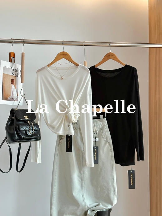 专柜实拍【天丝索罗娜】拉夏贝尔/La Chapelle绵羊毛+莱赛尔！凉感透气慵懒风圆领长袖T恤 商品图5