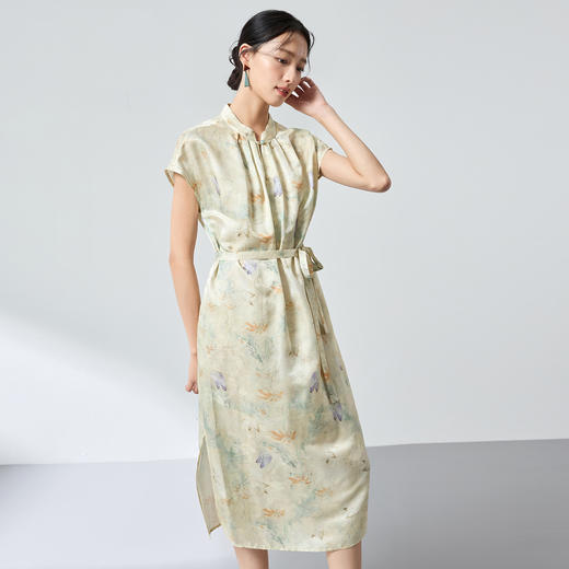 桑蚕丝中式桑波缎立领印花连衣裙，优雅显白轻奢气质SM-1682501825 商品图3