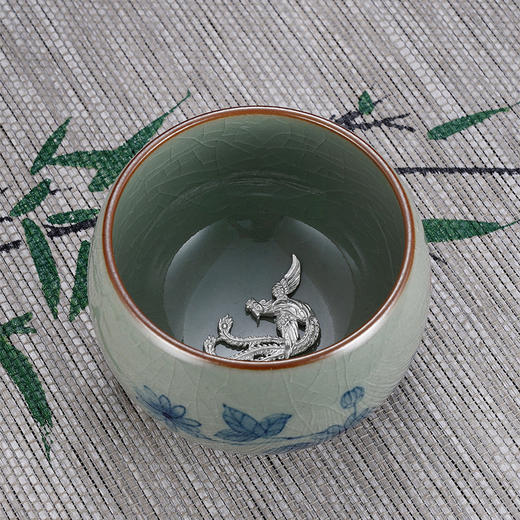子佩集S990【采菊东篱】摆件【SR004】纯银茶具冰裂纹梅兰竹菊茶杯-凤舞-景德镇手绘2508 商品图3
