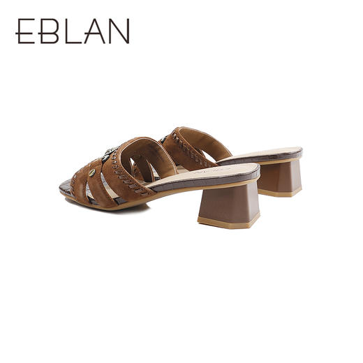 伊伴2026夏季中古老钱风大针脚穿编粗跟凉拖B26396650 商品图3