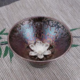 子佩集【娇花照水】S990银摆件【YSYCJ004】茶具品茗杯原创作品茶杯紫花丝莲花2509