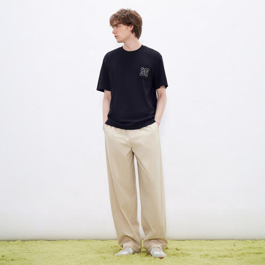 gxgjeans男装 浅杏色肌理感分割设计宽松休闲长裤男裤薄26夏新品 商品图3