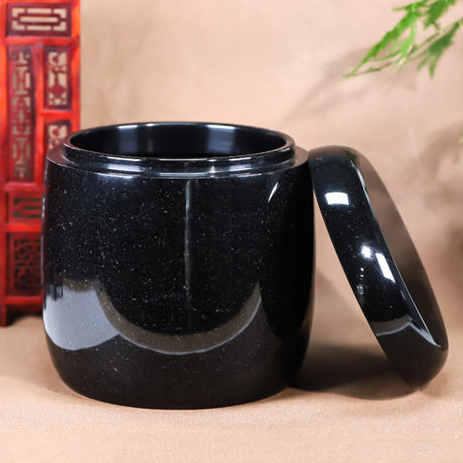 天然玉石骨灰坛净面黑色带星骨灰桶 骨灰盒20*20cm 商品图0