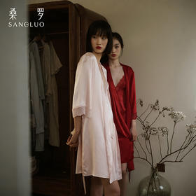SANGLUO性感蕾丝吊带睡袍裙两件套桑蚕丝套装家居服睡衣女