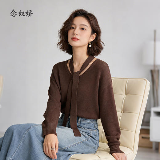 【商场同款】CNK6346 “ 飘带V领毛衫 ”天然亚麻材质 干爽舒适 宽松版型舒适自在 商品图12