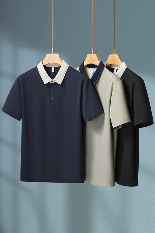 【DKP】大依优型大码男装夏季冰丝短袖POLO衫撞色商务休闲短袖上衣T恤 商品图5