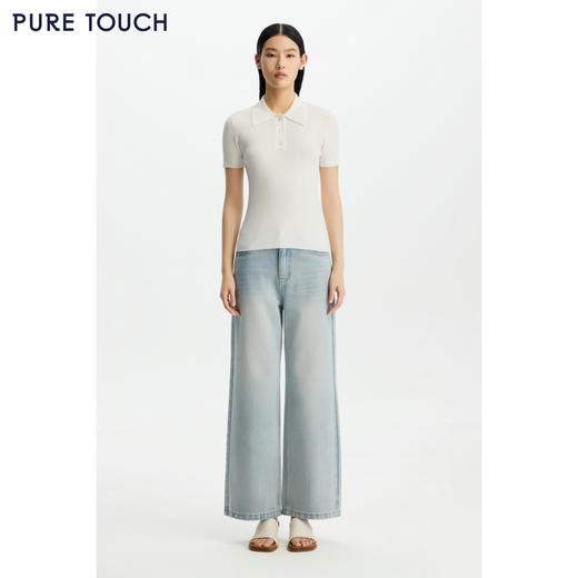 PURE TOUCH女装26春夏新款短袖Polo衫弹力修身半袖针织衫百搭上衣 商品图3
