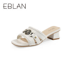 伊伴2026夏季中古老钱风大针脚穿编粗跟凉拖B26396650