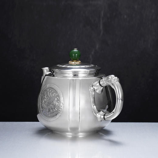 子佩集【龙凤纳福】S999银摆件【ZJ040】茶具亮面龙凤图腾小茶壶2509 商品图6
