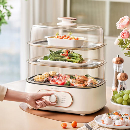 摩动折叠速蒸锅电蒸锅家用小型多功能蒸汽锅大容量三层多层电蒸箱 商品图1