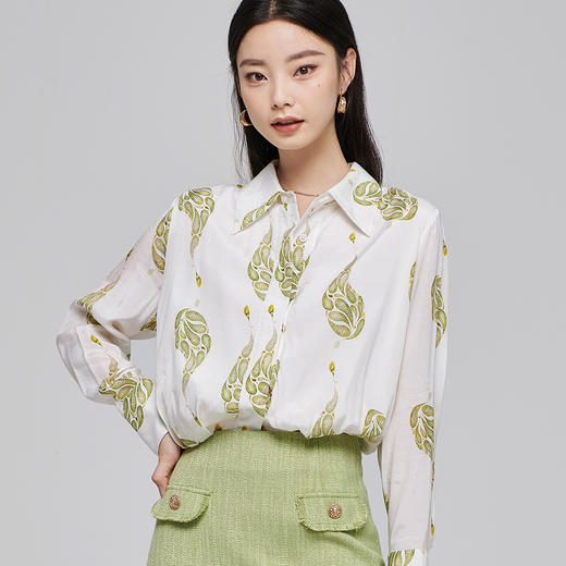 剩L 芳外秋季新款气质淑女减龄印花衬衣百搭宽松长袖女式衬衫1375 商品图1