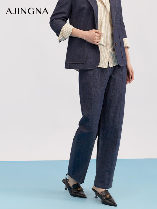 【商场同款】阿菁娜春季新款棉汉麻混纺弯刀裤耐磨挺括吸湿不闷自然褶皱松弛感A30Q110006 商品图1