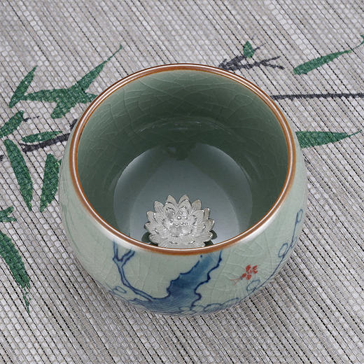子佩集S990【寒梅傲雪】摆件【SR001】纯银茶具冰裂纹梅兰竹菊茶杯景德镇手绘2508 商品图3