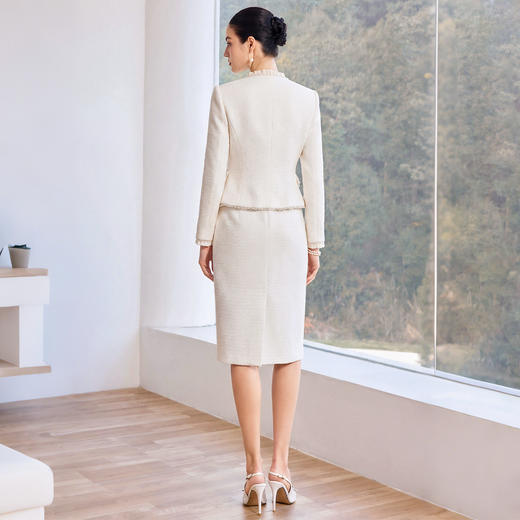 IWY/白色小香风西装套装女春季钉珠花边圆领职业裙装轻奢高级感25CS812 商品图4