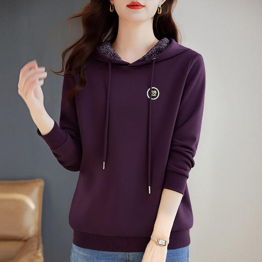 大码连帽卫衣女春装2026年新款洋气减龄休闲长袖女士紫色上衣外套 商品图2