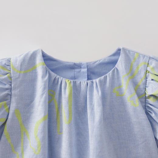 马克珍妮猫咪涂鸦女童花苞袖亚麻小衫2026年夏装新款561023 商品图4