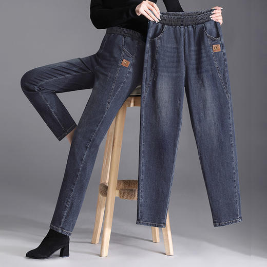 萝卜哈伦牛仔裤女2026新款春秋季中年妈妈高腰大码松紧腰裤子薄款 商品图0