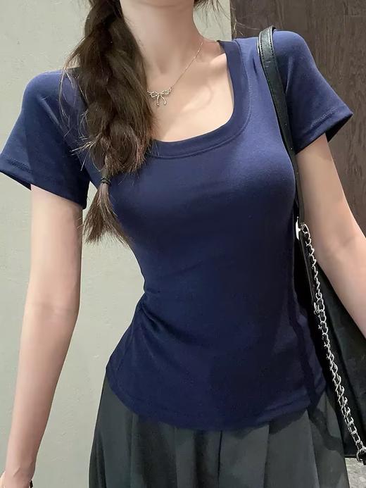 GZ买手优选百搭U领正肩短袖T恤修身显瘦纯色基础款上衣170795563（预售3-5天发货） 商品图3