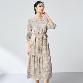桑蚕丝新中式晕染提花真丝连衣裙，圆领轻奢贵气裙子SM-1682501803