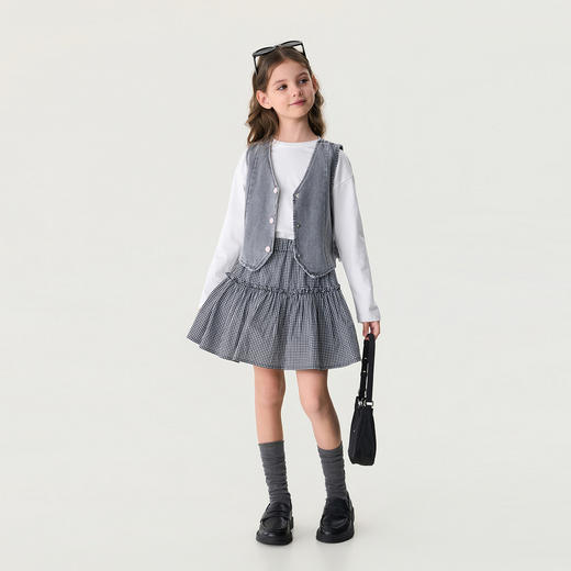 马克珍妮文艺格纹女童A字纯棉半裙2026年夏装新款560629 商品图2