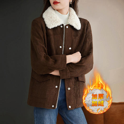 灯芯绒外套女冬季保暖加厚加绒羊羔绒翻领上衣宽松大码女装胖mm 商品图3