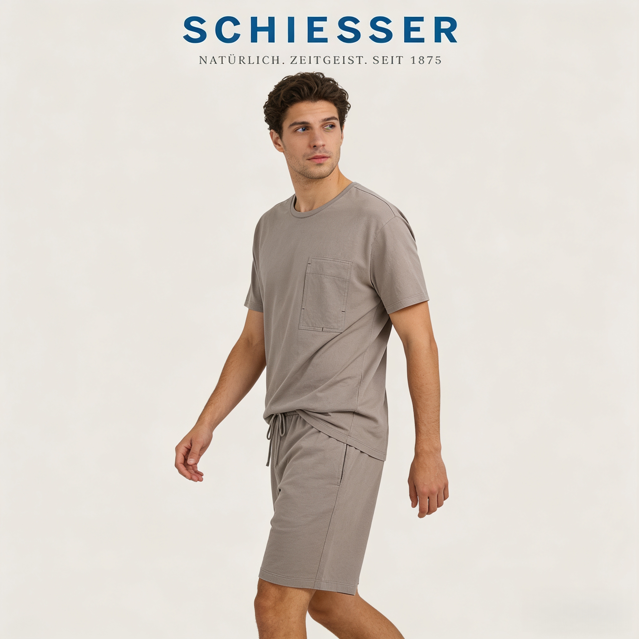 【科技麻系列】舒雅男士圆领短袖短裤套装 39/26837H