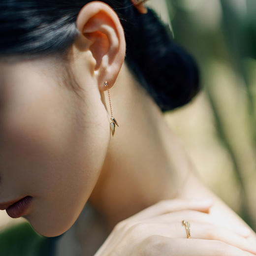 ［东方幸趣］18K金符山石镶钻耳饰#篁竹 商品图2