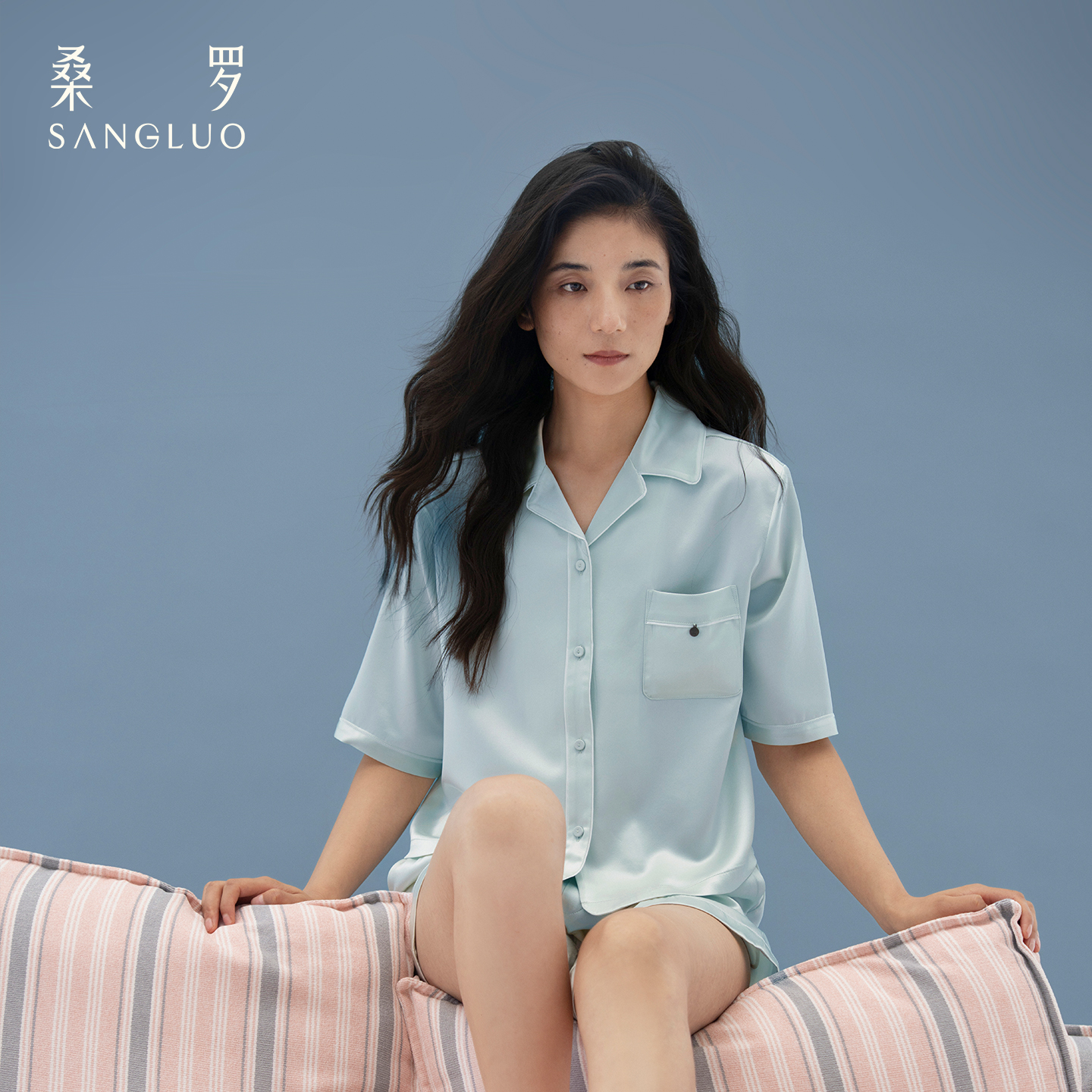 重磅』桑罗桑蚕丝23姆米短袖睡衣女士套装可外穿家居服