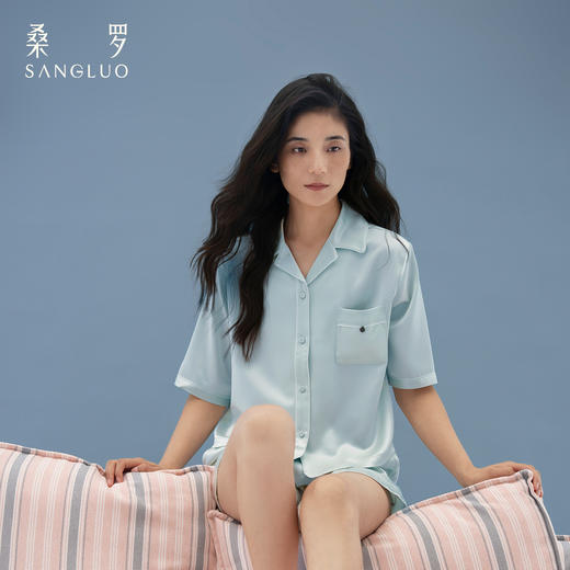 重磅』桑罗桑蚕丝23姆米短袖睡衣女士套装可外穿家居服 商品图0