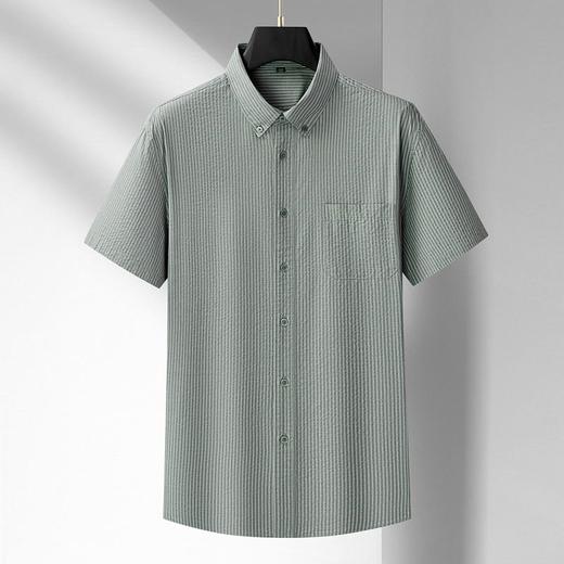 【DM】大依优型大码男装夏季竖条纹短袖衬衫商务休闲棉质翻领上衣T恤320 商品图1
