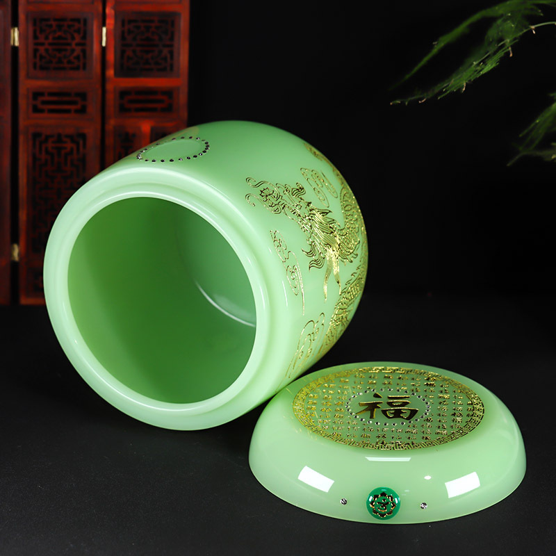 琉璃帝王绿骨灰坛福字鎏金龙凤骨灰桶骨灰坛22.5*23cm