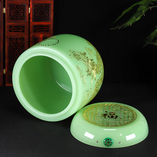 琉璃帝王绿骨灰坛福字鎏金龙凤骨灰桶骨灰坛22.5*23cm 商品图0