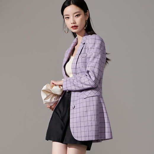 剩S/M/L 芳外新款格纹西服时尚百搭通勤外套女8T23AX0002 商品图3