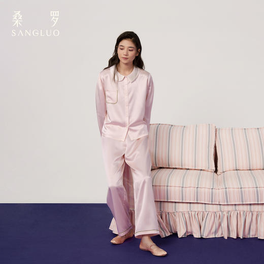 温柔海棠』桑罗睡衣套装桑蚕丝撞色显白女家居服可外穿 商品图1