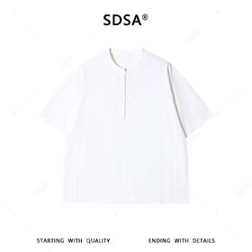 SDSA男装2026新款高贵轻奢简约时尚半拉链圆领短袖T恤宽松百搭潮