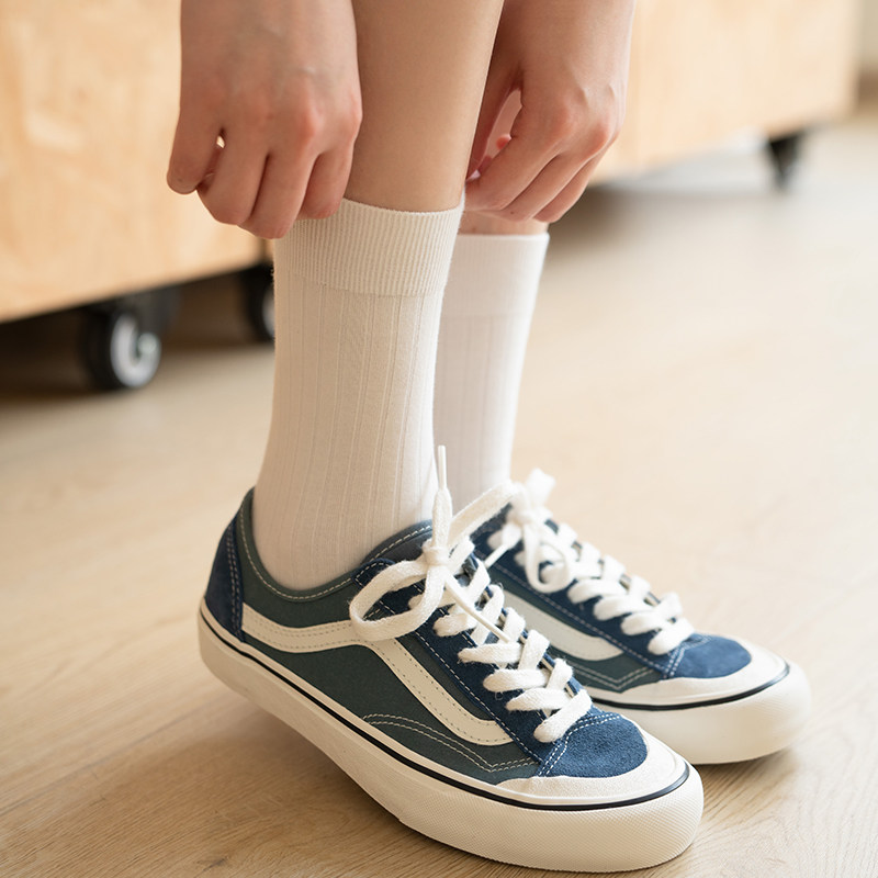 靴下物纯色中筒袜女款春夏天薄款纯棉袜子彩色运动休闲长筒堆堆袜