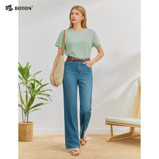 【“微瑕疵”新品特惠出清】波顿女士牛仔宽松高腰弹力直筒长裤*LE515126 商品图3