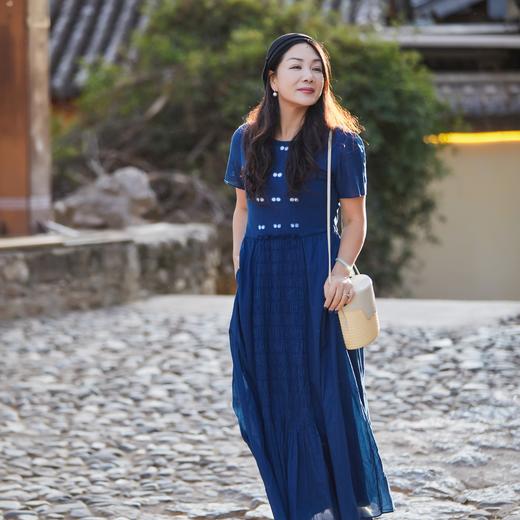 【林栖设计小店】植物染色|手工植物蓝萤虫绞拼花边2026夏新款纯棉连衣裙1962044 商品图0