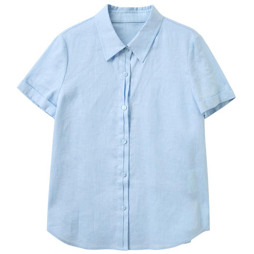 【100亚麻】三彩2026夏季新款纯色衬衫翻领宽松短袖衬衣极简风M 商品图4