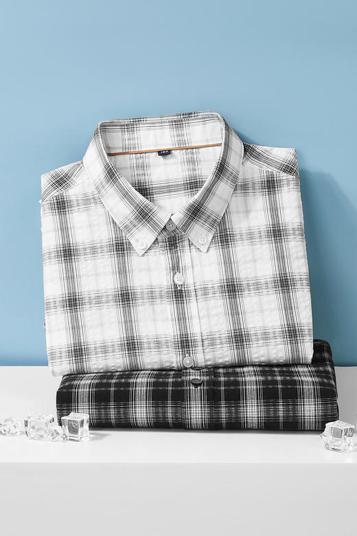 【DM】【纯棉】大依优型大码男装夏季格子短袖衬衫商务休闲百搭上衣T恤 商品图5