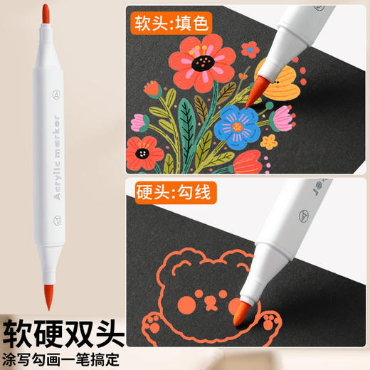 【无刺激味❗加粗大墨量】思进双头丙烯马克笔直液式大容量三角杆水彩笔儿童画画不透可水洗。xa 商品图2