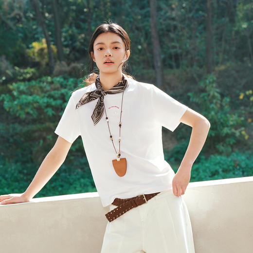 森柔|商场同款森马短袖T恤女夏季圆领刺绣2026新款简约休闲套头衫 商品图1