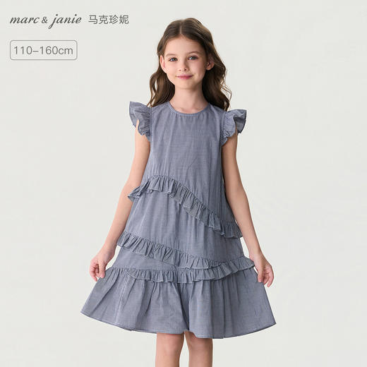 马克珍妮复古格纹女童花边连衣裙2026年夏装新款560826 商品图0