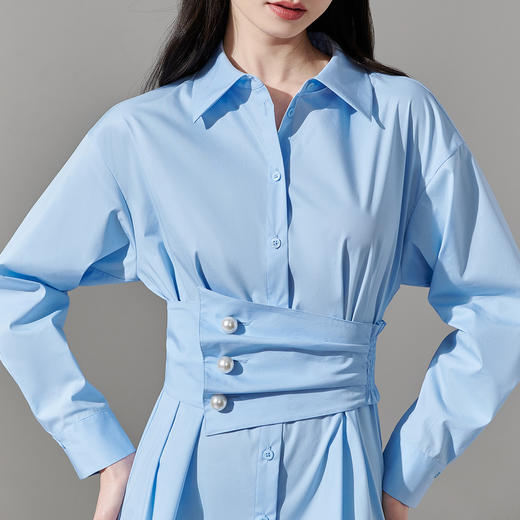 芳外简约通勤衬衫连衣裙优雅收腰休闲A字裙女8I24AL0242 商品图4